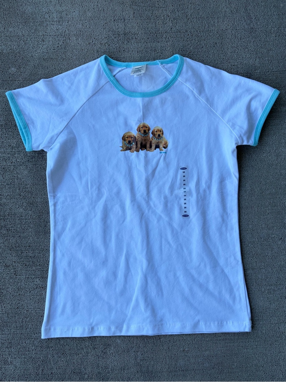 Vintage 90s Y2K puppy dog bling rhinestone sparkly collar ringer tee short top